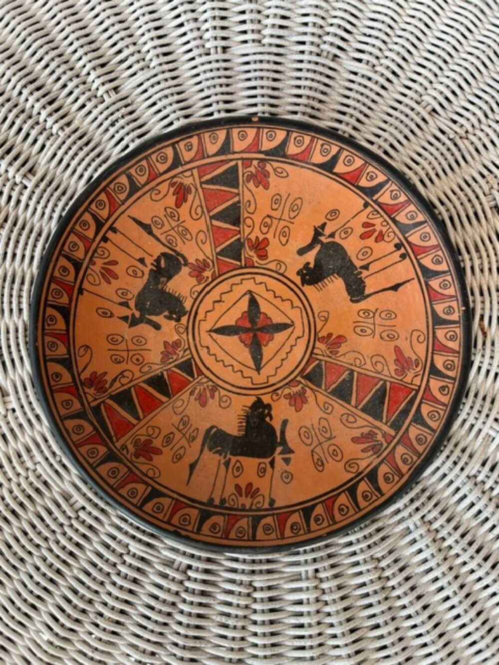 Vintage Kabyle Amazigh Hand Painted Terracotta Plate Algeria Berber Art